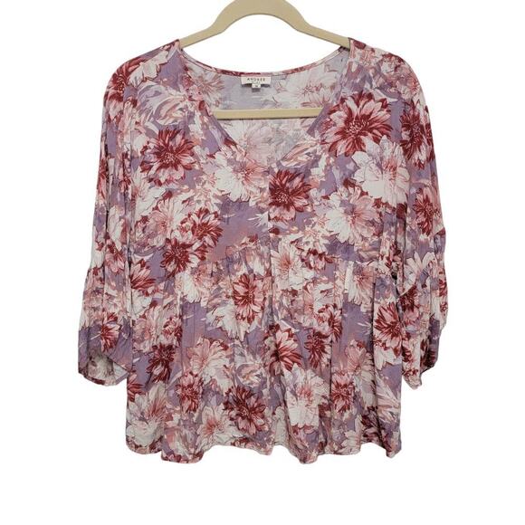 Andree By Unit Purple Floral Blouse 1x Half Sleeve Bell Sleeve - Picture 1 of 11